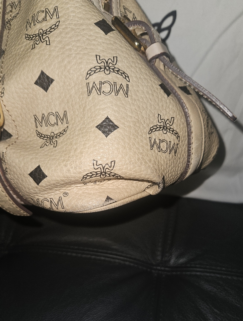 MCM Beige Logo Satchel - Picture 4 of 5